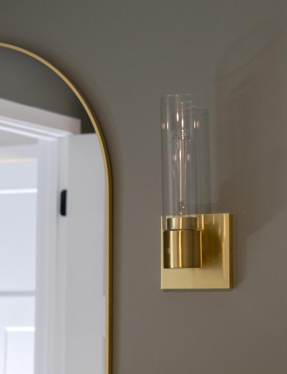 Basement Bathroom Remodel DeForest Gold Scone Fixture