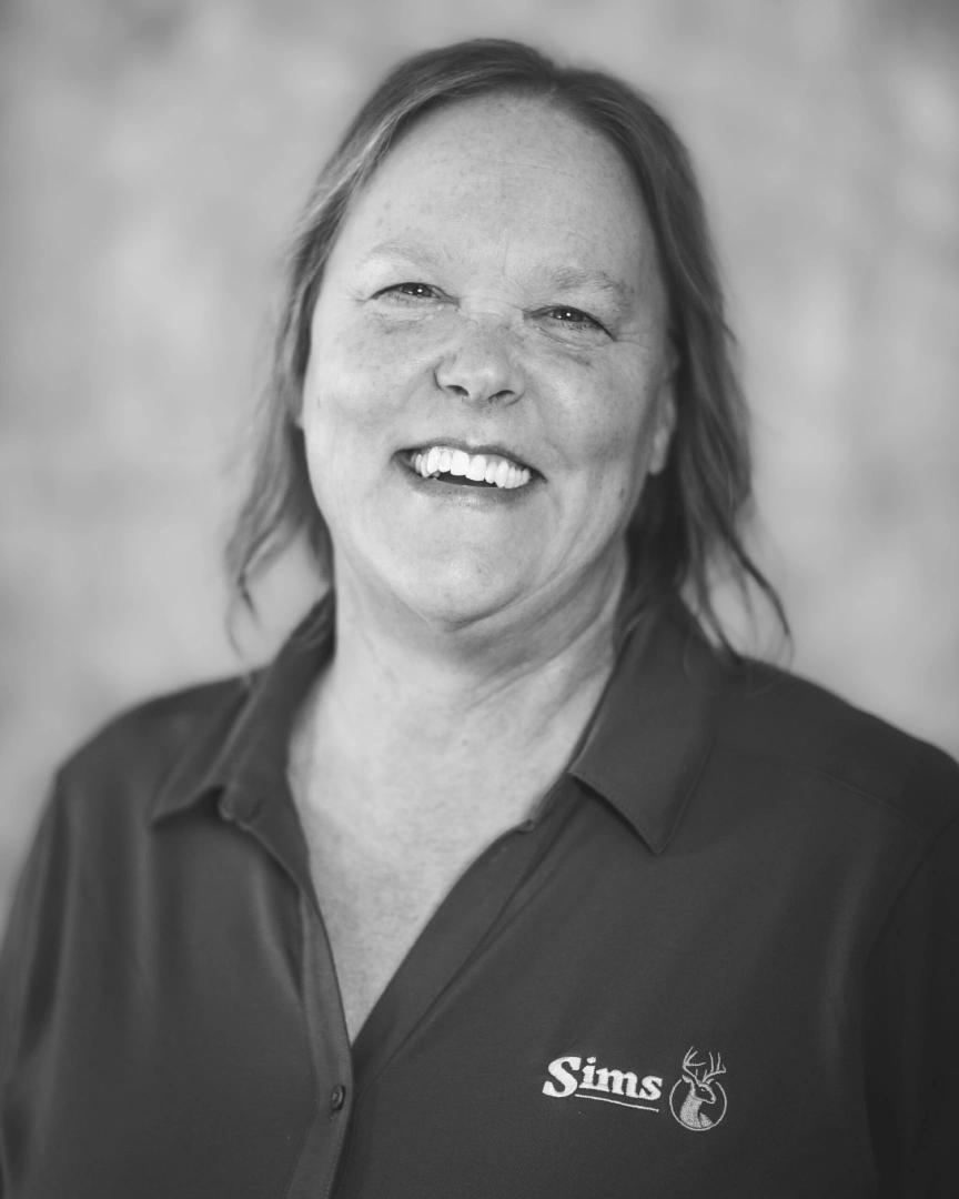 A black and white portrait of Vicki Hayne