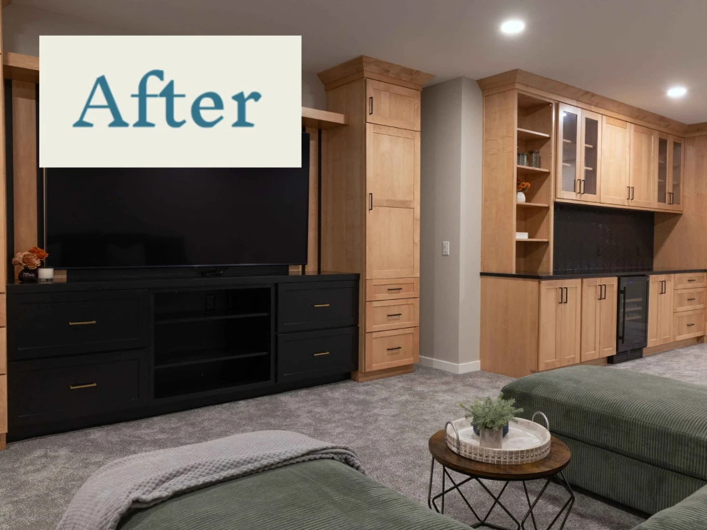 After image of a home theater room showcasing significant upgrades and improved design elements