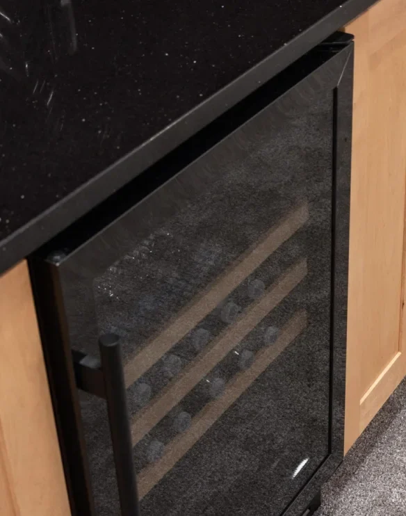 Basement Remodel DeForest Corian Quartz Black Goldstone